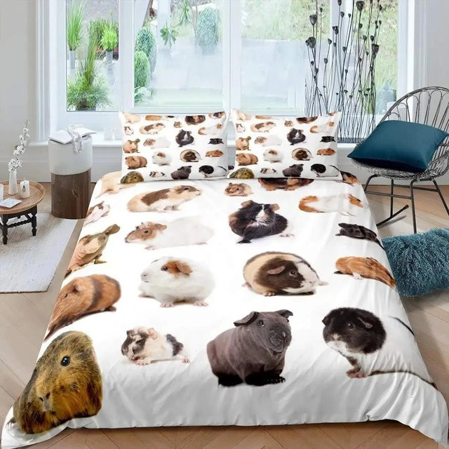 Bettwäscheset Lodestar mit Meerschweinchen-Motiv, weiß, B/H: 135 x 200 cm - Bild 1