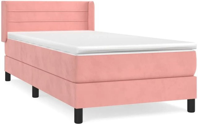 vidaXL Boxspringbett mit Matratze in Rosa, Hybrid-Bett mit Taschenfederkern aus Samt, B/T/H: 90 x 190 cm - Bild 1