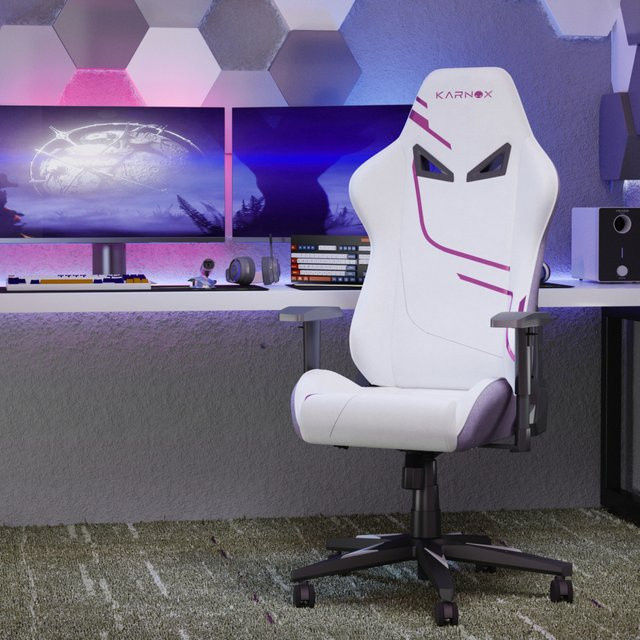 KORNOX Ergonomischer Gaming-Stuhl aus Stoff in Weiß und Lila mit Kopfstütze und Lendenwirbelstütze für Erwachsene und Jugendliche - Bild 1