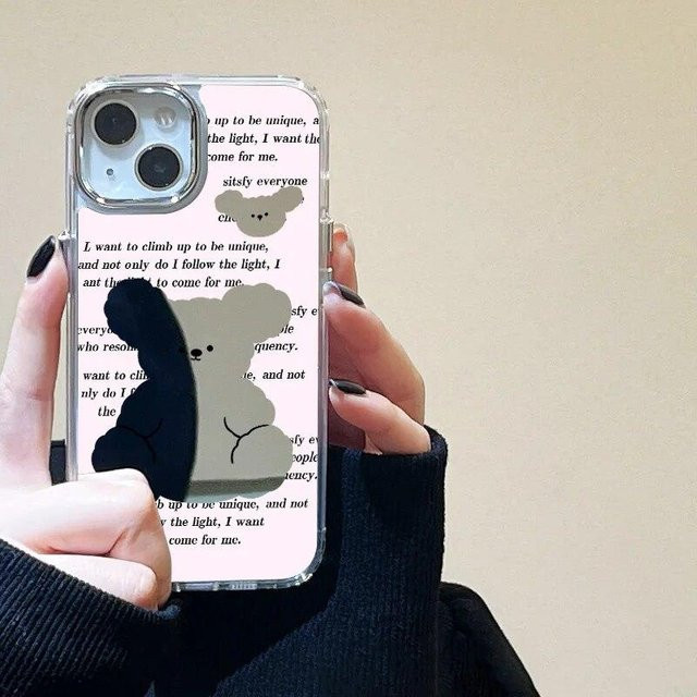 Niedliche Bär Handyhülle mit Make-Up Spiegel und Luxus Plating für iPhone 11 12 13 14 15 Pro Max XR XS X Transparent - Bild 1