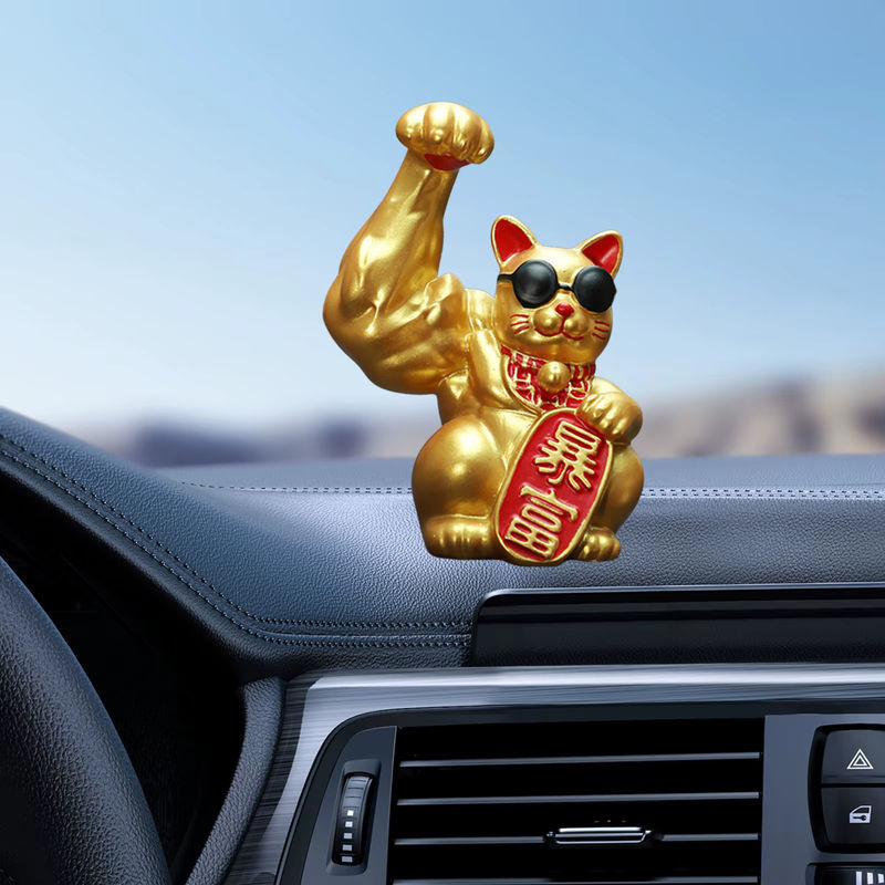 MagiDeal Lucky Cat Figur Big Muscle Arm in Gold aus Kunstharz als Feng Shui Dekoration - Bild 3