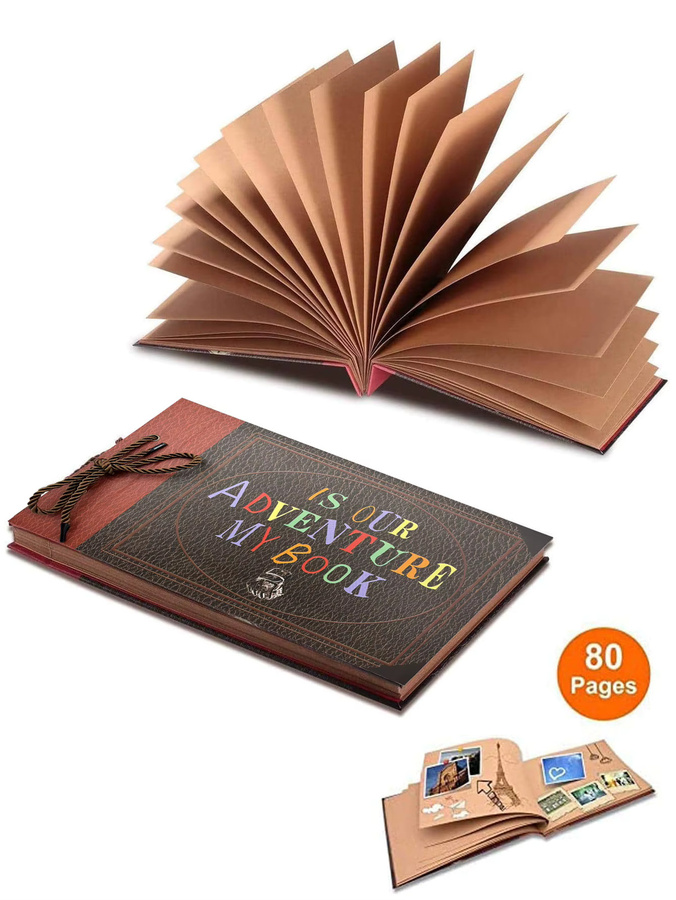 Handgefertigtes Abenteuerbuch Scrapbook-Album aus Kunstleder in Braun mit 80 Seiten, B/H: 29,5 x 19 cm - Bild 4