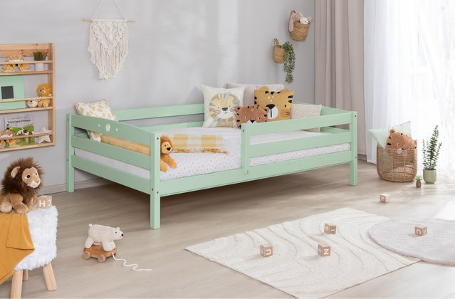 TiCAA Einzelbett Eli aus Massivholz Kiefer in Grün für Kinder und Jugendliche, B/T/H: 90 x 200 cm - Bild 1