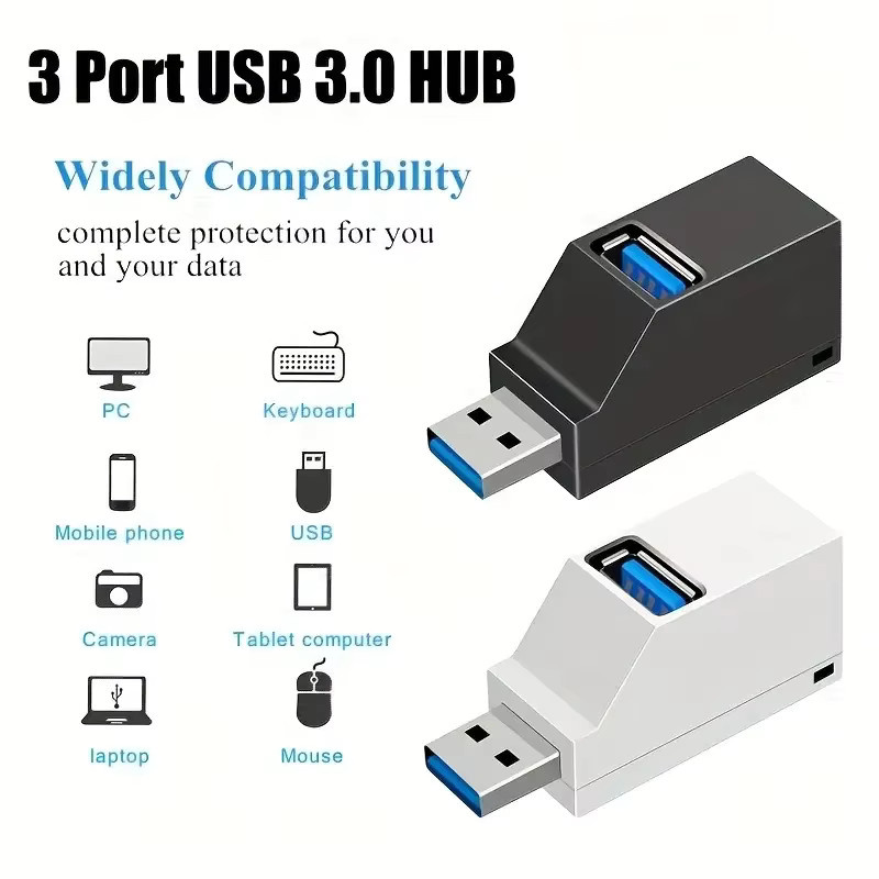 3-Port Mini USB Hub 3.0 High-Speed Splitter mit 2x USB 2.0 und 1x USB 3.0 in Schwarz - Bild 5