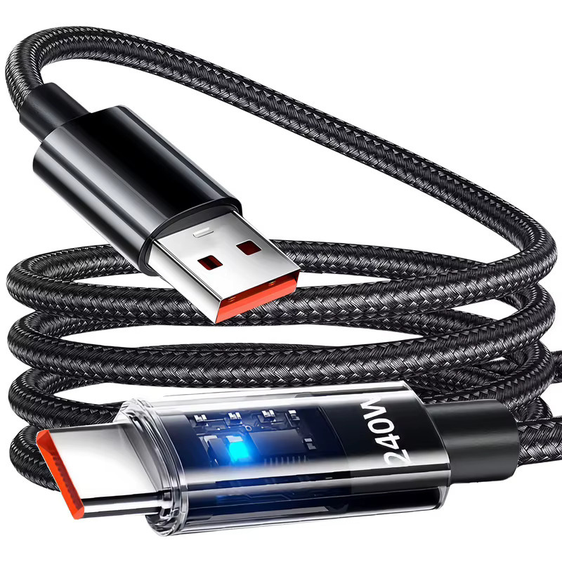 240W USB Typ-C Ladekabel aus Nylon mit LED-Digitalanzeige in Schwarz für Samsung, Xiaomi und Huawei - Bild 4