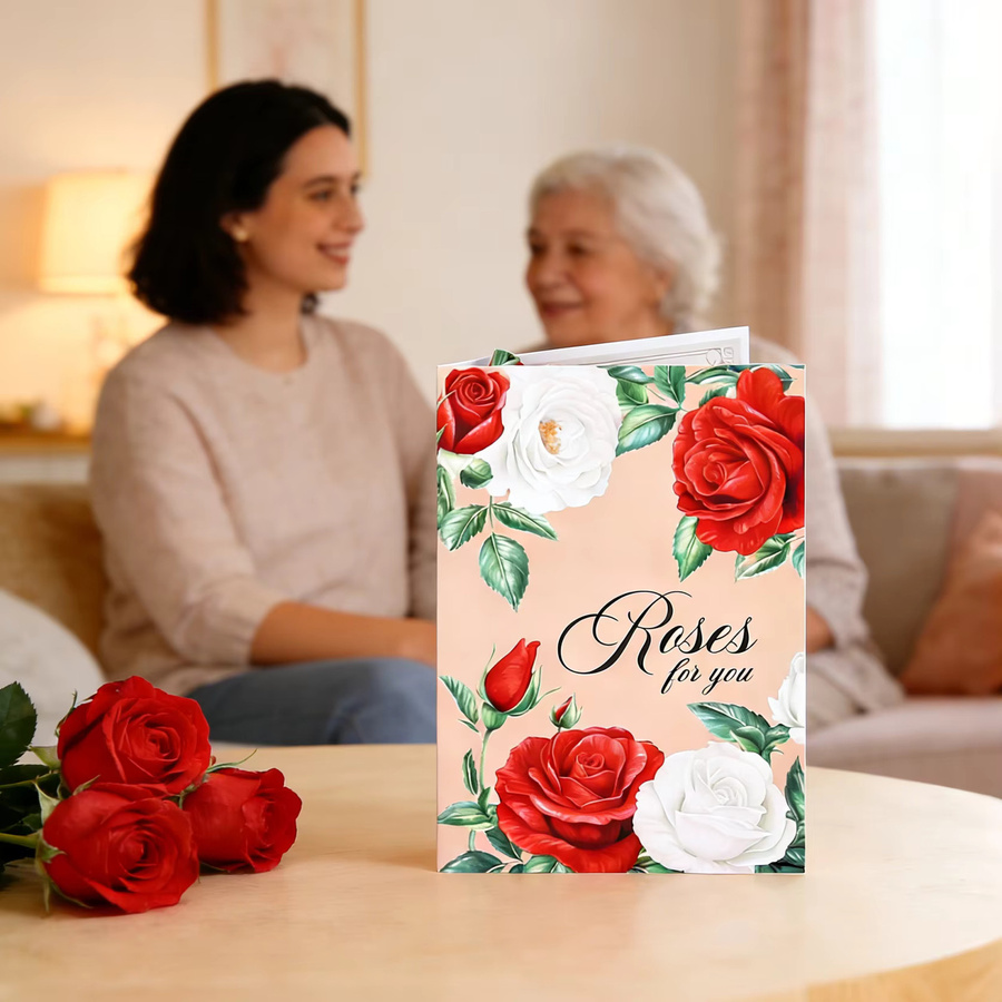 Opjoys 3D-Pop-Up-Karte mit roten und weißen Rosen aus Papier für Geburtstage und Jubiläen - Bild 3