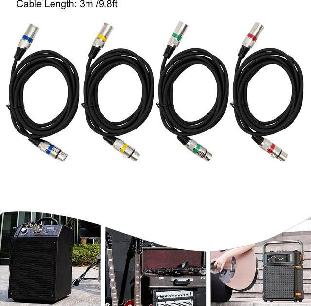 Bymaocar DMX-Lichtsteuerkabel Set, 3m 3-Pin XLR-Kabel in Schwarz für DMX-Controller, Moving Heads und Verstärker - Bild 1