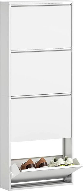 HOMCOM Schuhschrank aus Metall in Weiß mit Kippfächern und Belüftung, Wandmontage, B: 55 cm, T: 15 cm, H: 139,5 cm - Bild 1