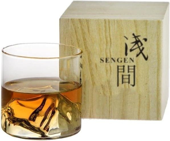 Yiran Furniture Japan 3D Berg Whiskyglas Gletscher Old Fashioned Glas mit Holzgeschenkbox, transparent, 200 ml - Bild 1