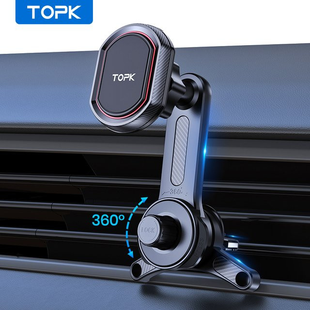 TOPK Magnetische Autotelefonhalterung in Schwarz mit 360 Grad Rotation und ausziehbarem Metallhaken - Bild 1