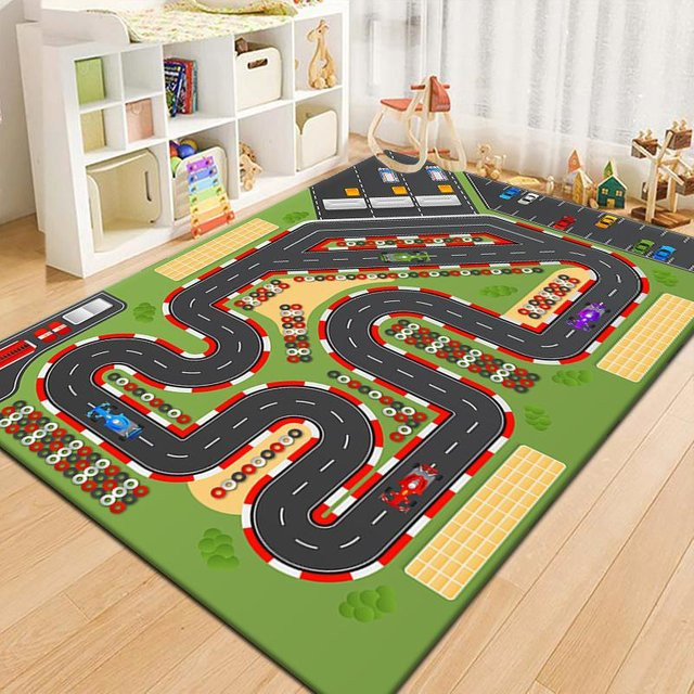 BC-Warm Home Cartoon-Rennstrecke Teppich mit Parkplatz und Straße, rutschfeste und schmutzabweisende Bodenmatte aus Polyester, Mehrfarbig, B/T: 60 x 40 cm - Bild 1