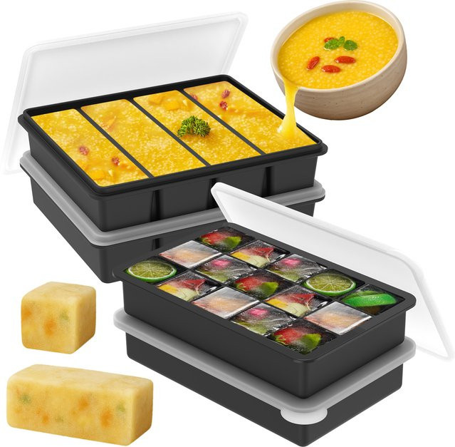 Willstar Silikon-Gefrierformen mit Deckel für Suppen, Soßen und Eiswürfel, Schwarz, 2er-Set oder 4er-Set - Bild 1