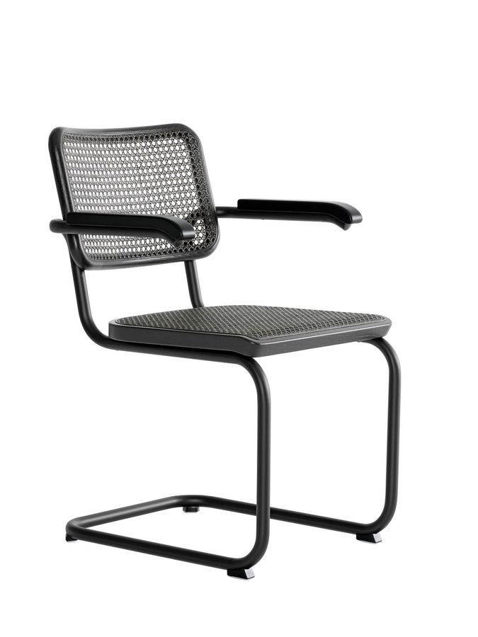 Thonet S 64 V Freischwinger mit Cantilever-Gestell in Dark Melange und Eiche - Bild 3