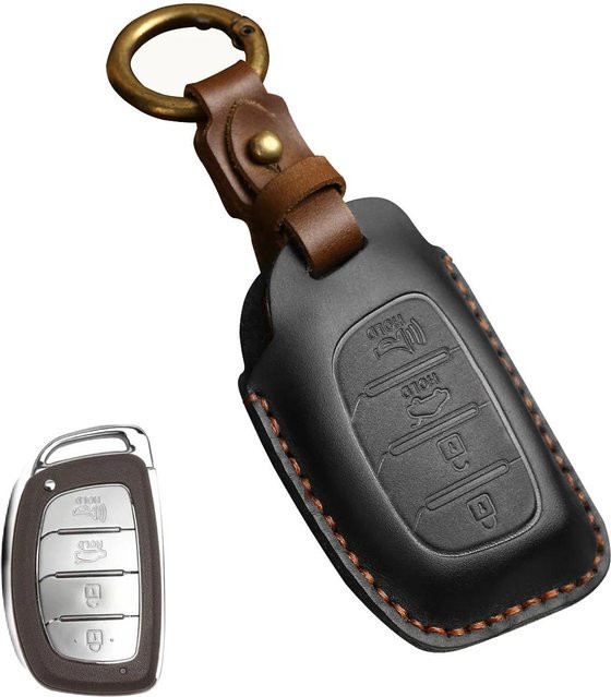 Leder Smart Auto Autoschlüsselhülle Abdeckung Fob für Hyundai in Schwarz - Bild 1