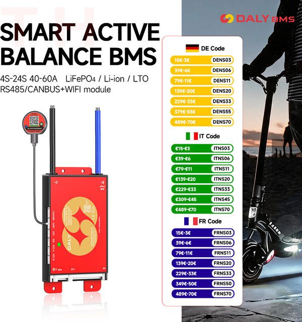 Daly Smart BMS Batteriemanagementsystem für LiFePO4 Li-ion LTO Batterien in Rot - Bild 1