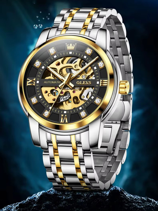 OLEVS Armbanduhr, Automatik, Edelstahl, Bicolor, Schwarz, Herren - Bild 7