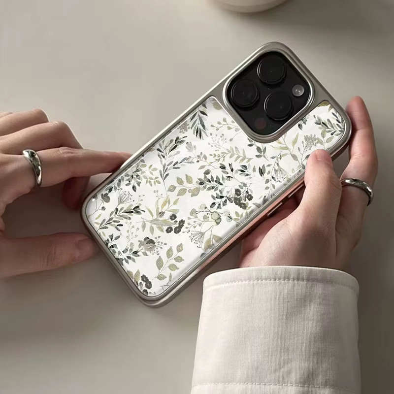 DecoPhone Stoßfeste Handyhülle mit Aquarell-Blumen-Hydrogel-Rückplatte und silbernem Rand für iPhone 17, 16, 15, 14 Pro Max, Multicolour - Bild 4