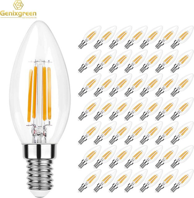 Genixgreen C35 LED-Kerzenlampen E14, 4W (40W Äquivalent), dimmbar, 2700K Warmweiß, transparentes Glas-Filament - Bild 1