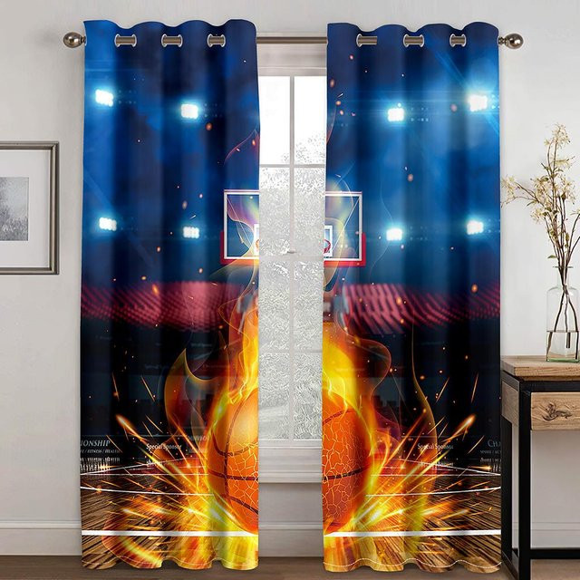 Yiran Furniture Vorhänge mit Basketball-Motiv für Kinderzimmer, 2er-Set, halbtransparent, Polyester, Mehrfarbig, Breite: 65 cm, Höhe: 60 cm - Bild 1
