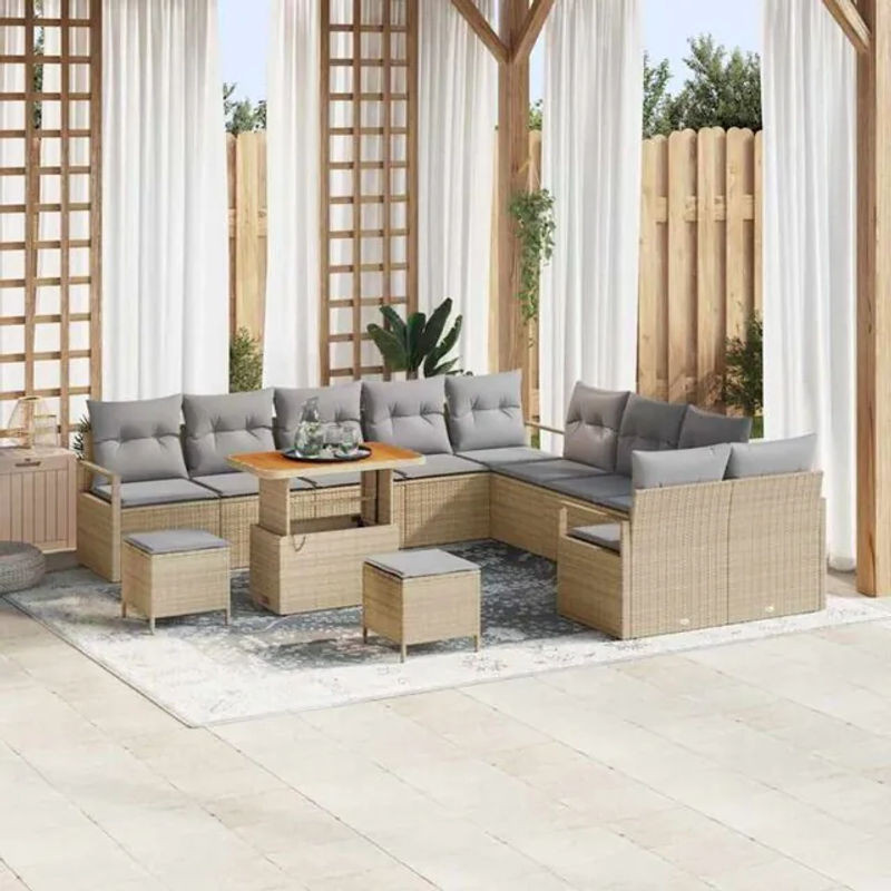 vidaXL Garten-Sofa-Set aus Poly-Rattan mit 13 Kissen in Beige - Bild 1