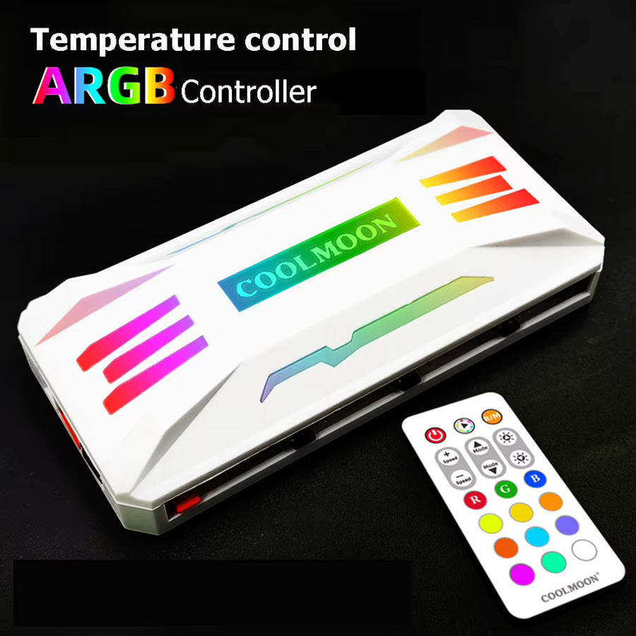 COOLMOON RGB Controller für PC Gehäuse und Radiatoren mit 4Pin PWM und 5V 3Pin ARGB Unterstützung, Farbe: Weiß - Bild 2