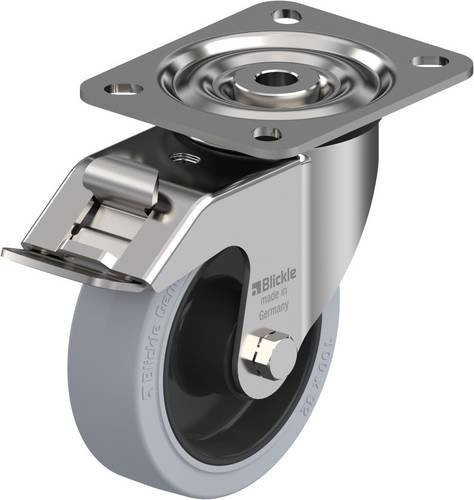 Blickle Lenkrolle LX-POEV 100XR-FI-SG mit Feststeller in Schwarz-Grau aus Edelstahl, Rad-Durchmesser: 100 mm, Tragfähigkeit: 200 kg - Bild 1