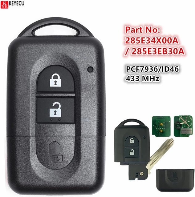 KEYECU Schlüsselloser Fernschlüssel in Schwarz mit 2 Tasten, 433 MHz und PCF7936-Chip für Nissan X-trail, Qashqai und Pathfinder (2007–2015) - Bild 1