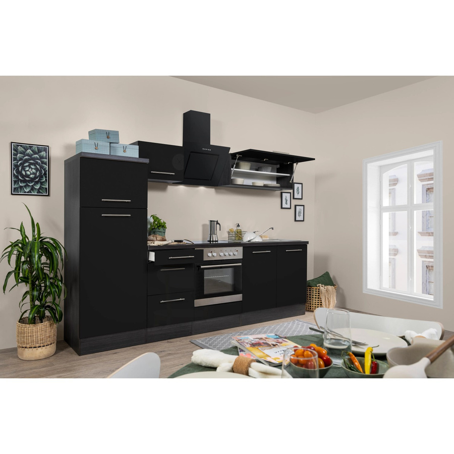 Respekta Premium Küchenzeile modern in Schwarz Hochglanz und Grau mit Soft-Close-Türen, Breite: 270 cm - Bild 2