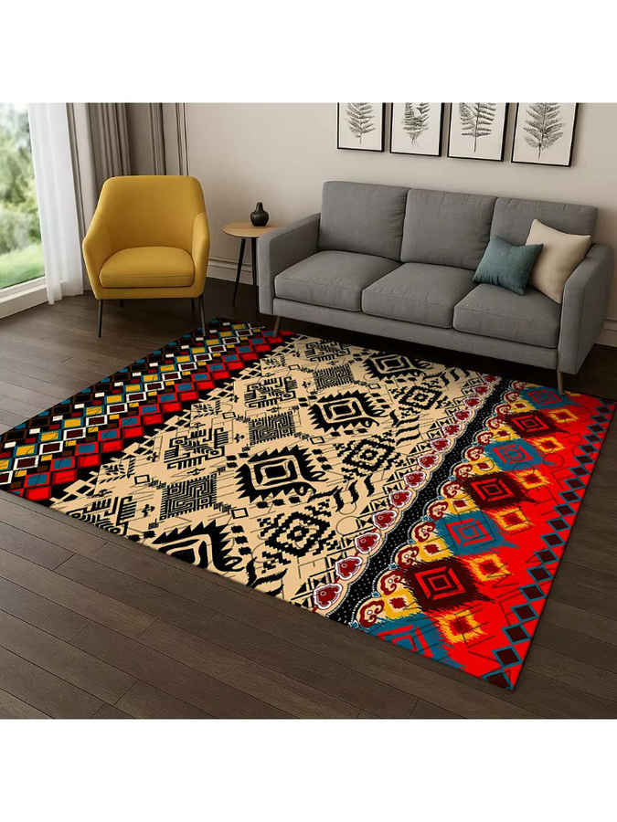 Faviora Boho Teppich mit floralem Design und geometrischem Muster, rutschfest, Mehrfarbig, B/T: 60 x 40 cm - Bild 2