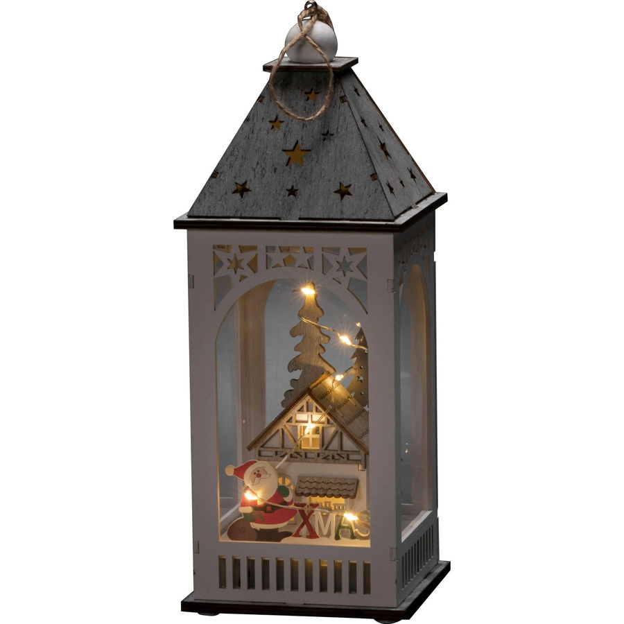 Konstsmide LED Holzlaterne in Weiß mit Haus-Motiv und warmweißer Beleuchtung für Weihnachten - Bild 2