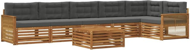 vidaXL Outdoor-Sofagarnitur L-Form aus Akazienholz mit 7 Kissen in Natur und Anthrazit - Bild 1
