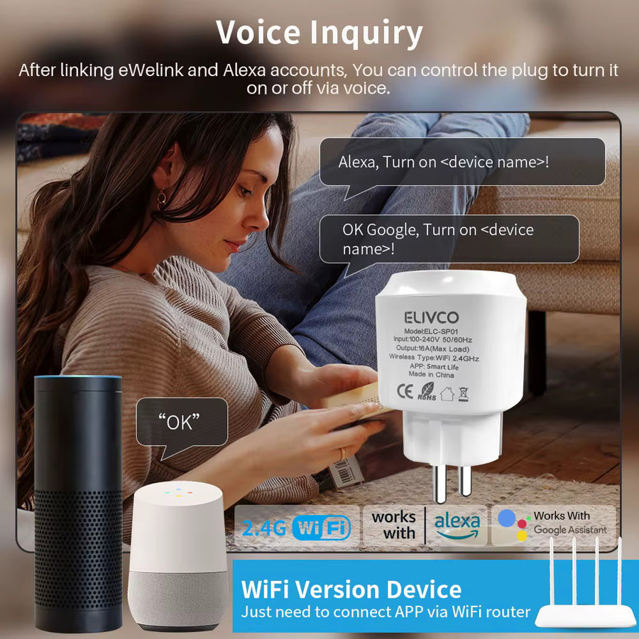 Elivco Tuya Smart Steckdose 16A WLAN-Steckdose in Weiß mit Zeitschaltuhr, Countdown und Energieüberwachung, kompatibel mit Google Assistant, Alexa, Alice und Salute - Bild 6