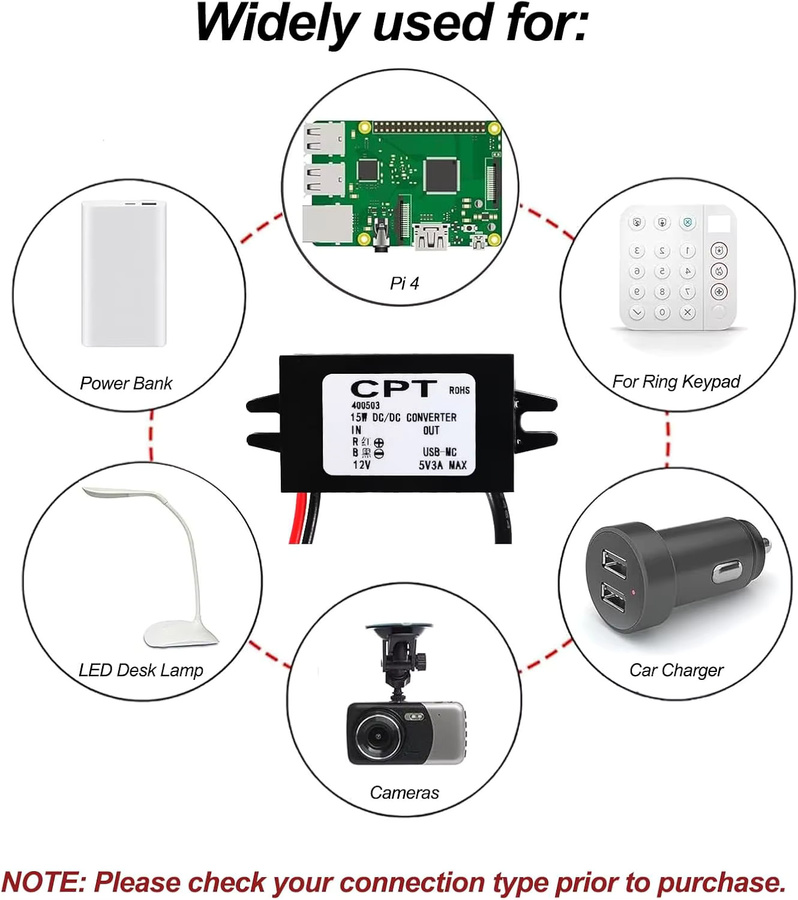 AOKIN Gleichstrom-Abwärtswandlermodul mit USB-C-Schnittstelle, 12V bis 5V, 3A, 15W, Schwarz - Bild 3