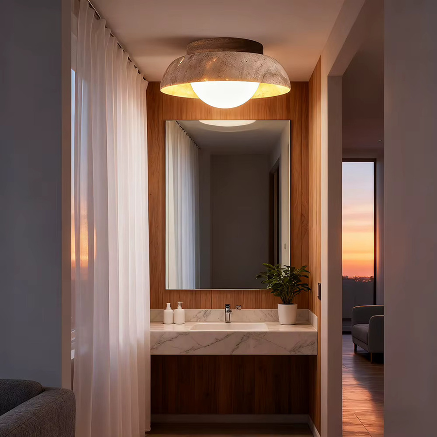 Moderne LED Deckenleuchte aus Naturstein Travertin in Gelb und Beige für Schlafzimmer, Flur und Balkon - Bild 4