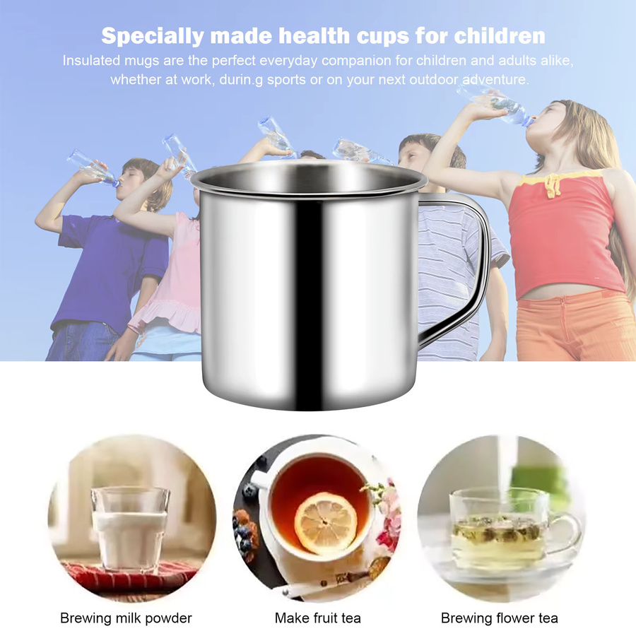 APWIKOGER Kinder-Wasserbecher aus Edelstahl in Silber, 200 ml, bruchsicherer Trinkbecher mit Griff für Kinder und Erwachsene - Bild 3