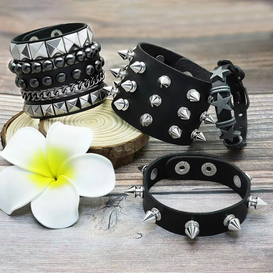 RechicGu Armband, PU-Leder, Perle, Schwarz, Unisex - Bild 3