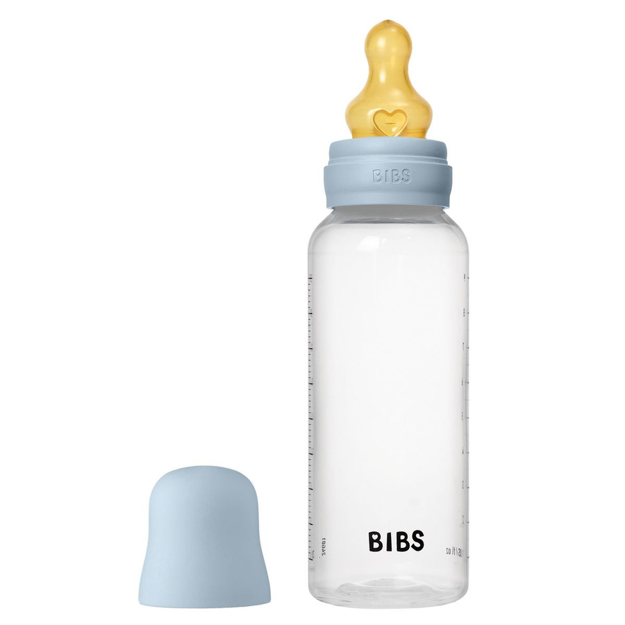 BIBS Babyflasche PP Round mit Latex Trinksauger mittlerer Nahrungsfluss, Baby Blue, 270 ml - Bild 1