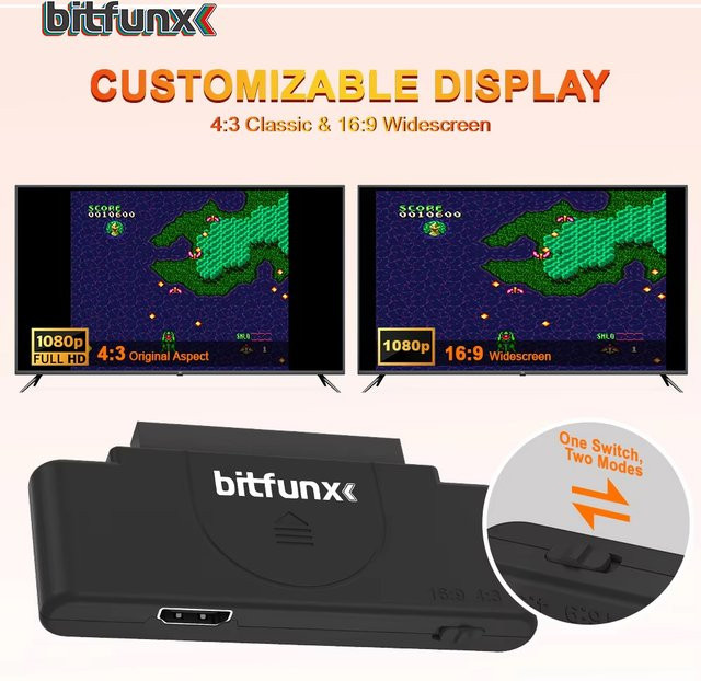 Bitfunx RGB zu 1080P Digitaler HDMI-Konverter Video-Audio-Adapter in Schwarz für PCE, PC Engine und Core Grafx Retro-Spielkonsolen mit 16:9/4:3 Schalter - Bild 1