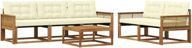 vidaXL Outdoor-Gartenmöbel-Set aus massivem Akazienholz mit Textilene und Kissen in Natur und Creme - Bild 1