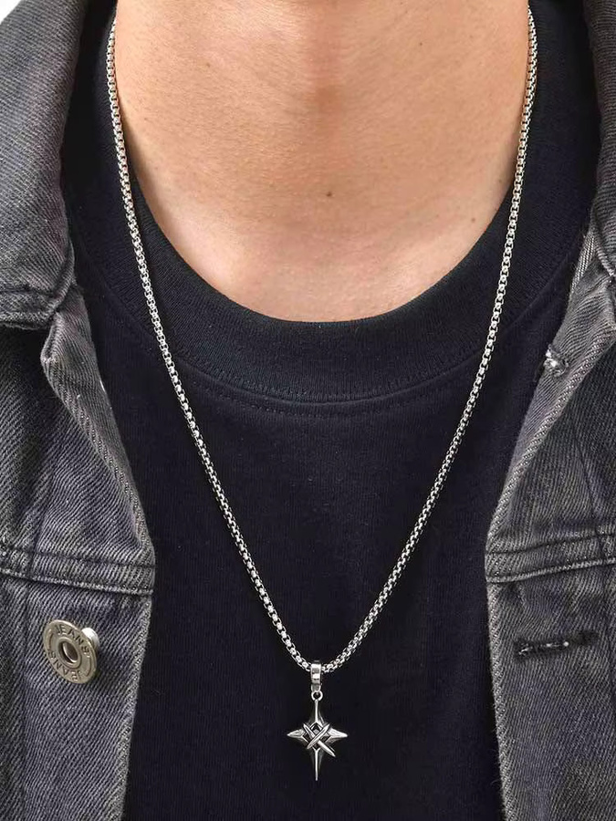 prjewel Halskette Edelstahl, Schwarz, Zirkonia, Stern Kreuz Anhänger, Herren - Bild 5