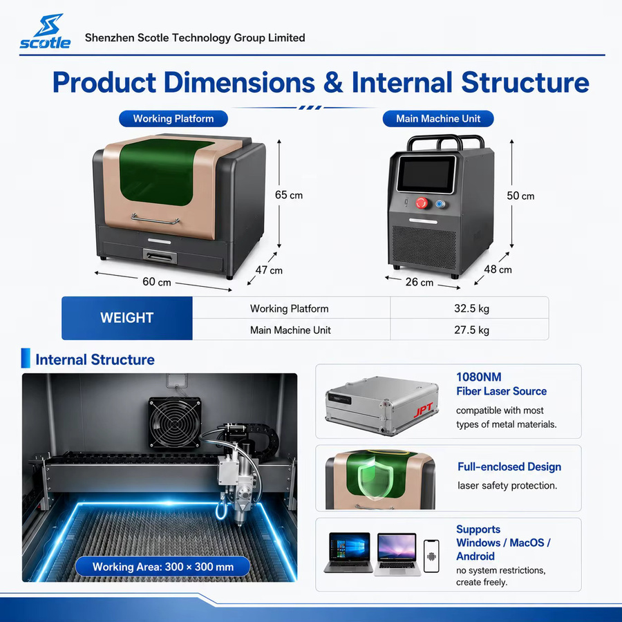 CNCZONE Desktop-Faserlaserschneidemaschine 2-in-1 mit JPT-Laserquelle zum Schneiden und Gravieren von Metallen, Schwarz, B/T/H: 65,0 x 60,0 x 47,0 cm - Bild 4