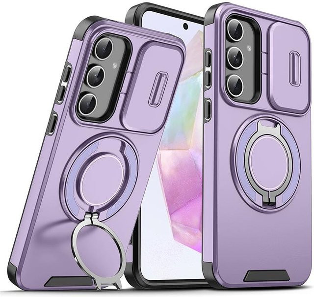 Samsung Galaxy Schutzhülle mit magnetischem Ständer und Kameraobjektiv-Abdeckung in Violett - Bild 1