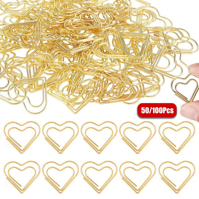 Goldene Herz-Büroklammern aus Metall für Bürobedarf, Scrapbooking und Hochzeitsdeko - Bild 1
