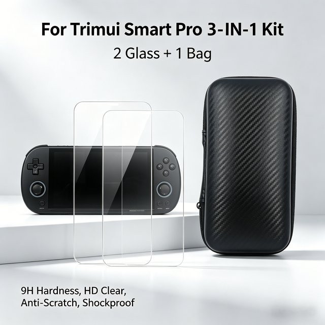 BOYHOM Zubehör-Set für Trimui Smart Pro mit Sturzsicherer Tragetasche und Schutzfolie aus gehärtetem Glas in Schwarz - Bild 1