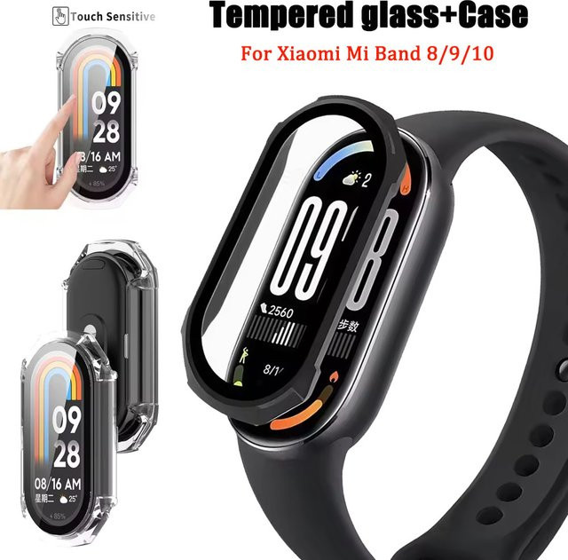 Xiaomi Schutzhülle mit Glas, PC, Schwarz, Mi Band 8 9 10 Zubehör - Bild 1