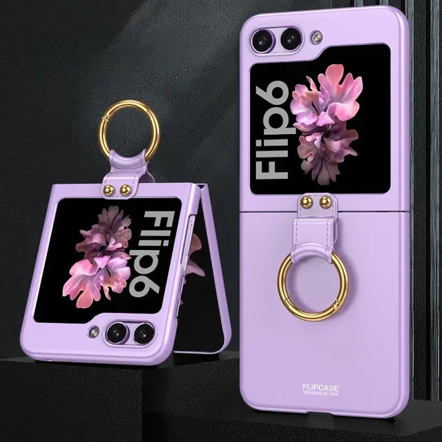 Samsung Galaxy Z Flip 6 5G Handyhülle mit Ringhalter in Gold, stoßfeste Kunststoff-Hartschale - Bild 1