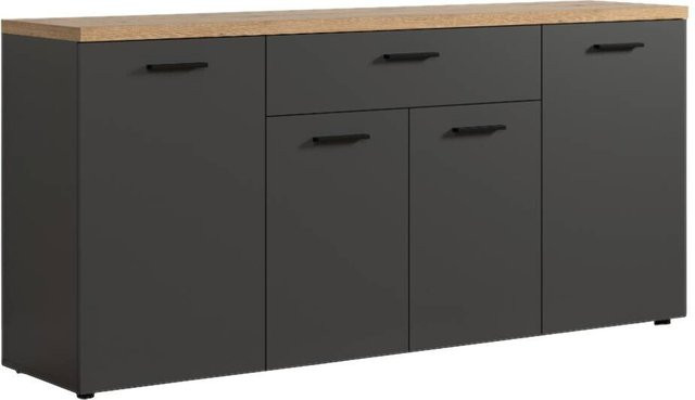Sideboard Baggio in Eiche-Evoke-Nachbildung und Anthrazit im Loft-Look, B/H/T: 180 x 85 x 42 cm - Bild 1