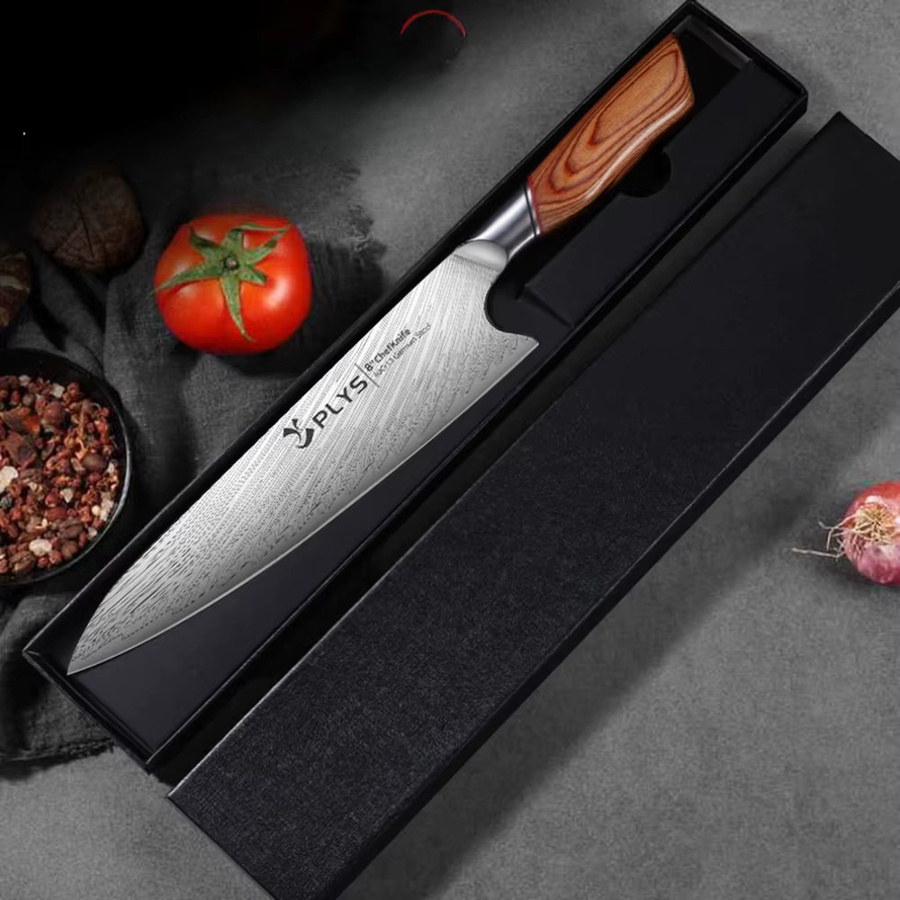 PLYS Kochmesser mit Damastmuster und Holzgriff für Fleisch, Fisch und Sashimi - Bild 4