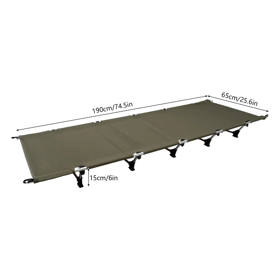Bymaocar Faltbares Campingbett aus Aluminiumlegierung in Grün, Tragbares Outdoor-Bett für Garten und Wandern, Belastbarkeit bis 150 kg, L x B x H: 190 x 65 x 17 cm - Bild 3