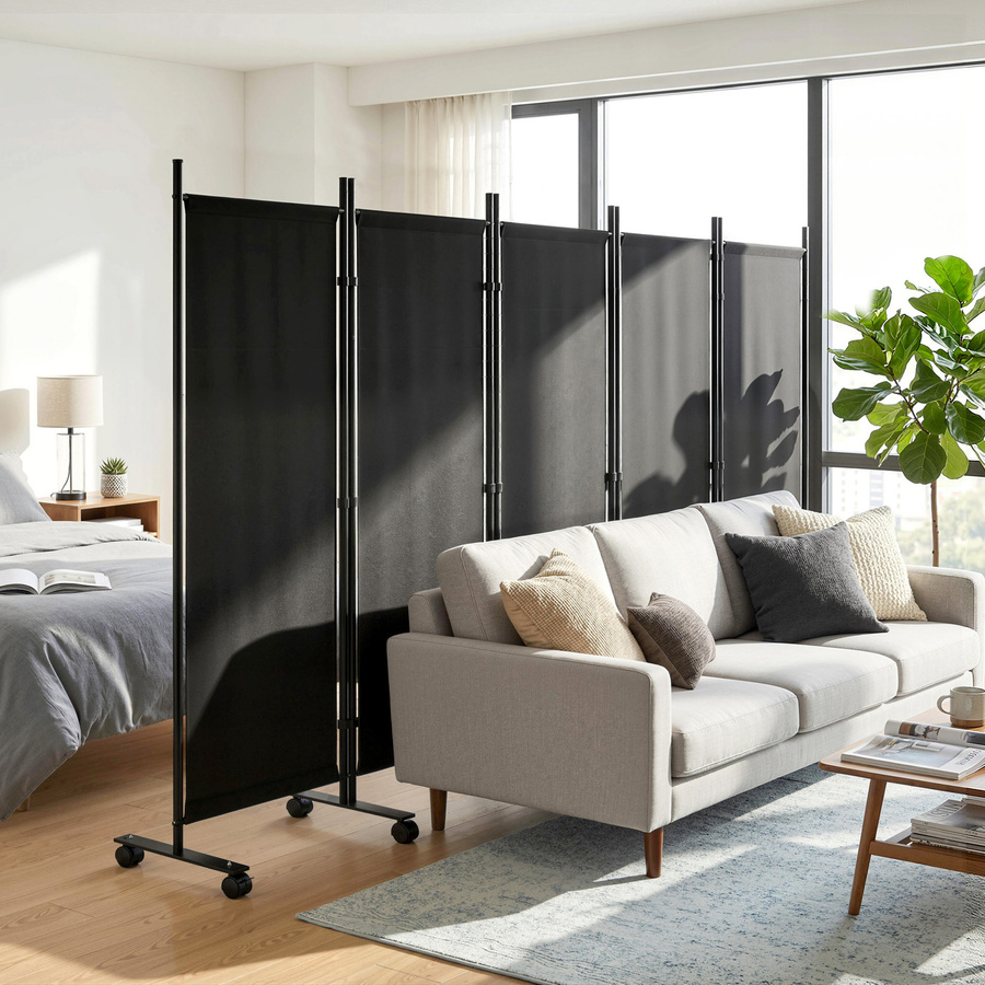 Outsunny Faltbarer Paravent für Innenbereich mit 5 Paneelen aus Stahl in Schwarz, B/T/H: 252 x 40 x 170 cm - Bild 2
